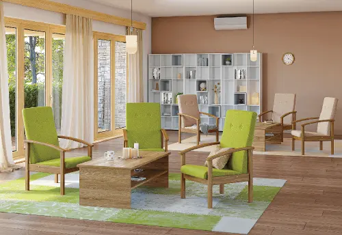 ANTAL křeslo čalouněné koženkou, nugátová