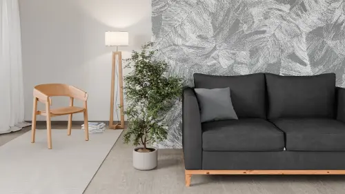 CASANOVA - 2, pohovka, přírodní dub, čalouněná, lak, látka tmavě šedá