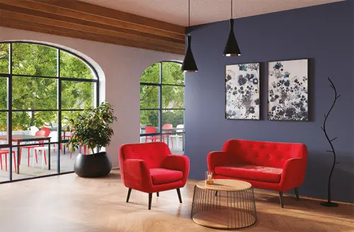 MONARCH - 2, pohovka, tmavé dřevo, čalouněná, látka červená