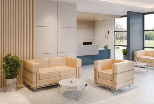 PALLADIO - 2, 2-místná pohovka, rám z nerez oceli, koženka krémová