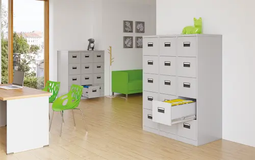 JP - 441 kartotéka 4-zásuvková, úchytky černý plast, 1330x620x390 mm, bílá