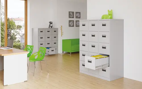 JP - 451 kartotéka 5-zásuvková, úchytky černý plast, 1631x620x390 mm, šedá