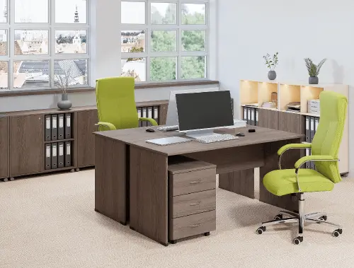 SET 267 stůl kancelářský, dřevěná podnož + kontejner pojízdný, 3-zásuvkový, třešeň šumavská