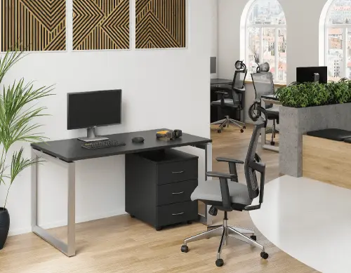 SET-O 388 stůl kancelářský, kovová podnož stříbrná + kontejner pojízdný, 3-zásuvkový, ořech královský