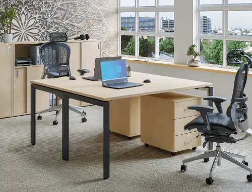 SET-U 368 stůl kancelářský, kovová podnož stříbrná + kontejner pojízdný, 3-zásuvkový, bílá