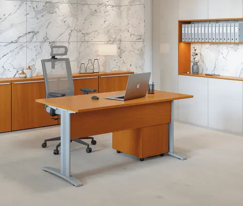 SET 588 stůl kancelářský, kovová podnož bílá + kontejner pojízdný, 3-zásuvkový, ořech královský