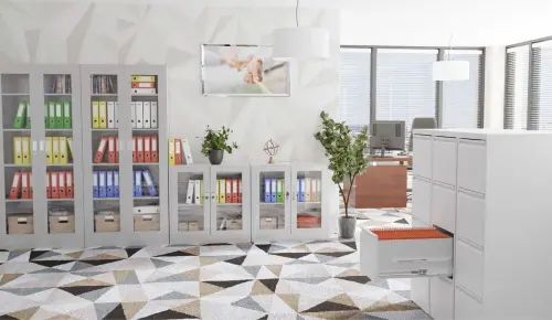 JP - 90 skříň policová, 2-dveřová, sklo,1950x900x400 mm, šedá