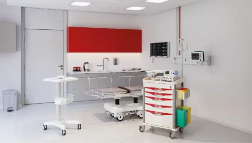 OVM - 05 vozík zdravotnický Emergency, bílá/červené zásuvky