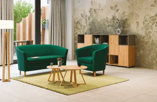 CROSS - 2 set konferenčních stolků, bílá vrchní deska, nohy buk