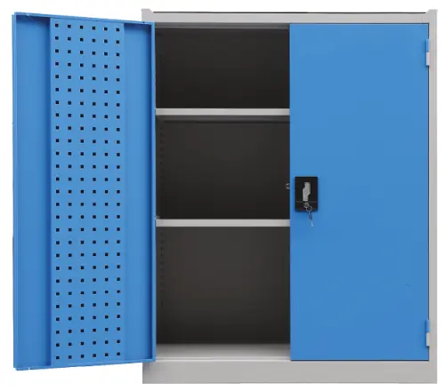 DS - 191 - skříň úložná, 2 police, uzamykatelná, ocel, šedomodrá