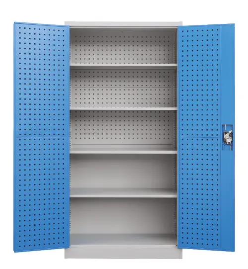 DS - 391 - skříň úložná s policemi, ocel, šedomodrá