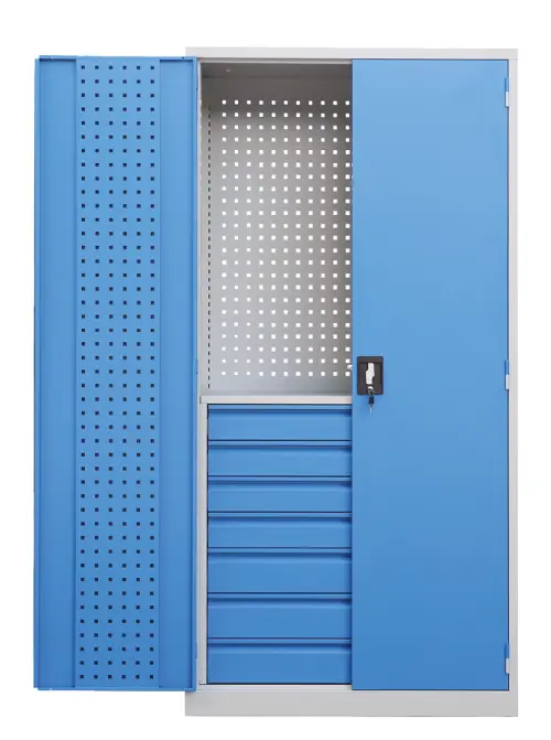 DS - 392 - skříň úložná, 7 zásuvek, uzamykatelná, ocel, šedomodrá