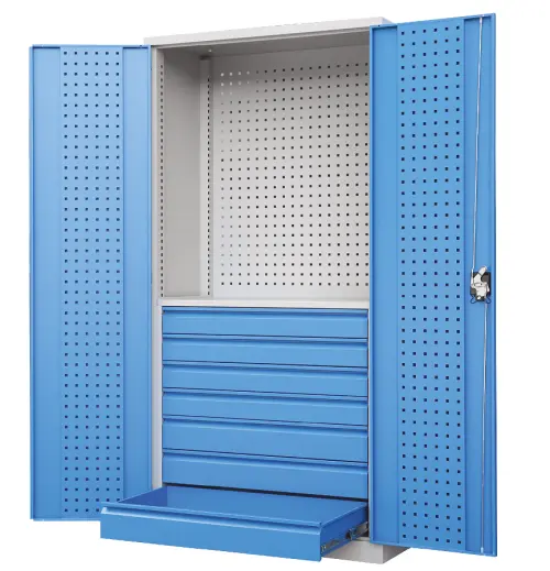 DS - 392 - skříň úložná, 7 zásuvek, uzamykatelná, ocel, šedomodrá