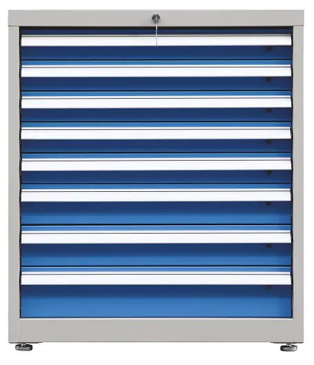 DSZ - 408 - skříň úložná, 8 zásuvek, ocel, šedomodrá