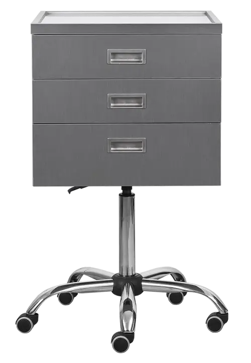 DENTAL N3, asistenční vozík, bílý korpus, čílka tm. šedá