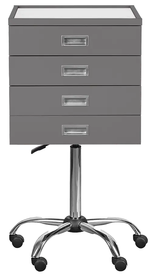 DENTAL N4, asistenční vozík, šedý korpus, čílka tm. šedá