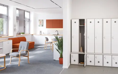 SSB - 180 - 120 šatní skříň s botníkem, 4-dvéřová, 1800x1200x400/600 mm, korpus šedý, dvířka pomeranč