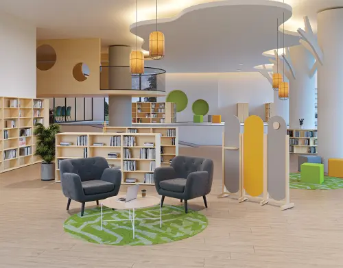 ATMOSFERE ROUND 416, dřevěný 3-dílný paraván, mobilní, výška 1600 mm, rám dub bardolino, výplň smetanová, polička, věšák