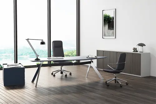 AURA LUX - AL, křeslo kancelářské, kříž ALU, černá kůže