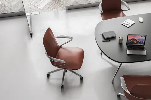 AURA MEETING, křeslo kancelářské, kříž ALU, hnědá kůže