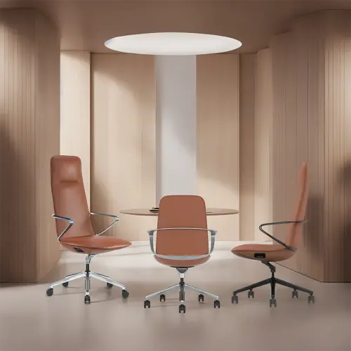 AURA LUX - BLACK, křeslo kancelářské, kříž černý, hnědá kůže