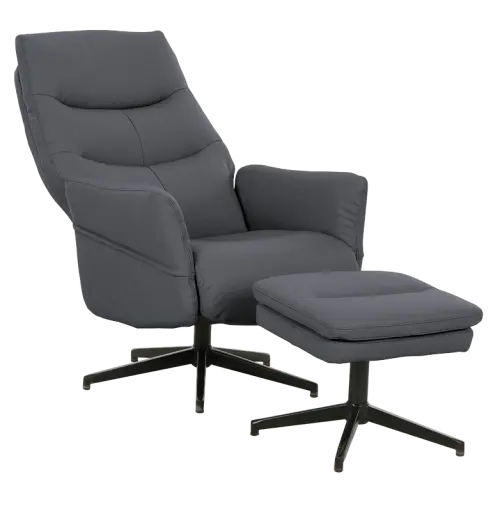 SIESTA - relaxační křeslo s podnožkou, ekologická kůže šedá