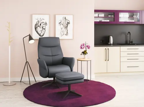 SIESTA - relaxační křeslo s podnožkou, ekologická kůže šedá