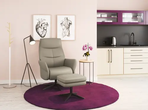 SIESTA - relaxační křeslo s podnožkou, ekologická kůže latté