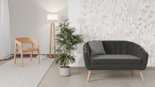 Amelie - 2, sedací souprava 2 místná, dřevěné nohy přírodní, látka tmavě šedá