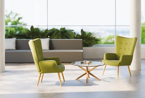 Oaza - křeslo, nohy přírodní dřevo, látka cihlová