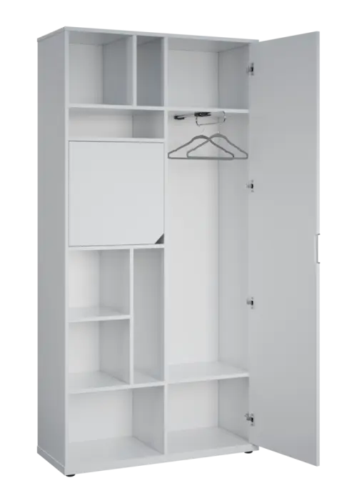 KSR6-82 P skříň šatní, 1x výsuvné ramínko, 4x dvířka, 2053x1022x400 mm, provedení pravé, ořech světlý/černá