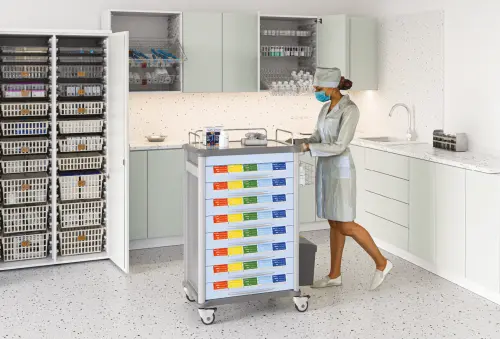 ASSISTENT 02, vozík zdravotnický, 8-zásuvkový, modrý