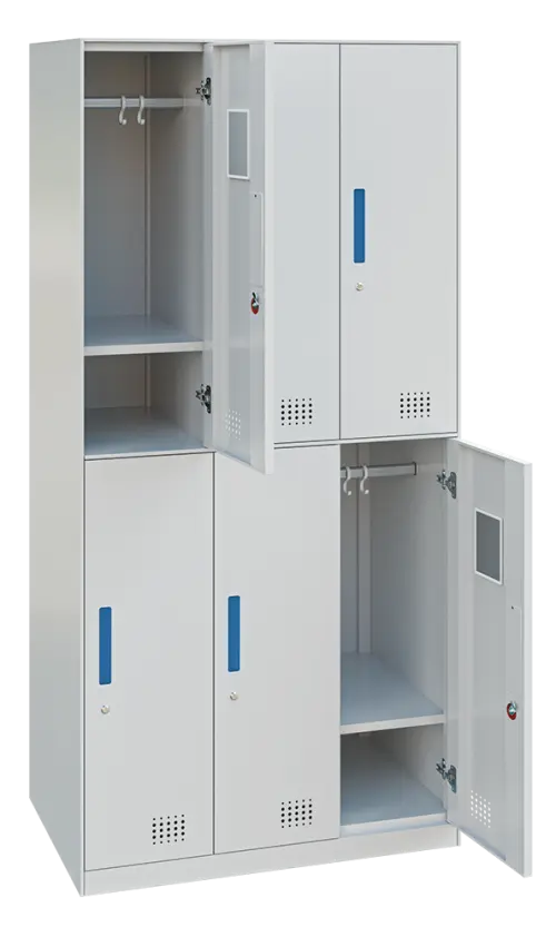 S-LINE 906 skříň 6-boxová, 1850x900x500 mm, šedá/úchytka modrá