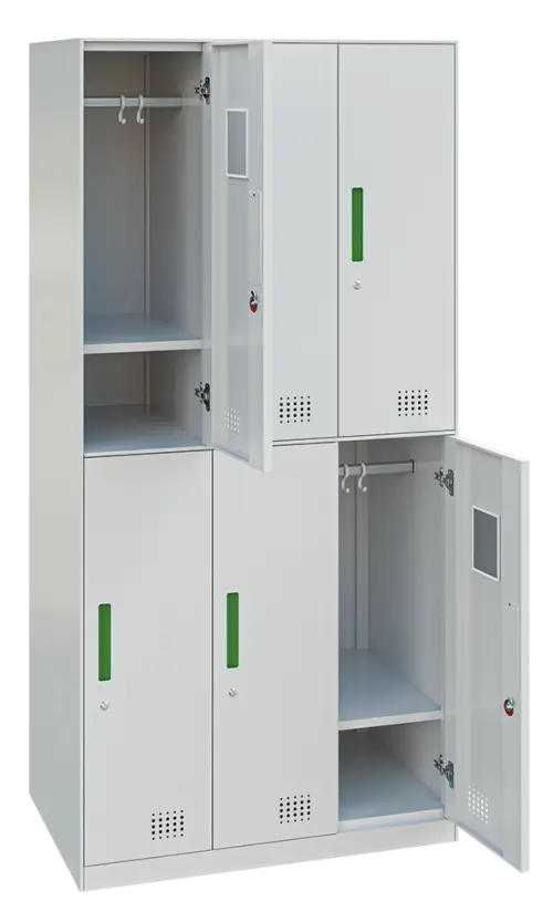 S-LINE 906 skříň 6-boxová, 1850x900x500 mm, šedá/úchytka zelená