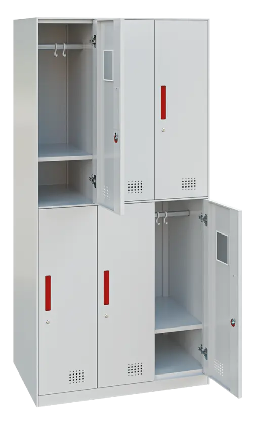 S-LINE 906 skříň 6-boxová, 1850x900x500 mm, šedá/úchytka červená