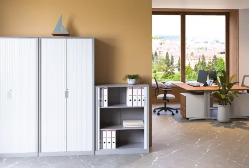 ROL 90 skříň kovová žaluziová, 900x900x400 mm, šedý korpus/bílá roleta