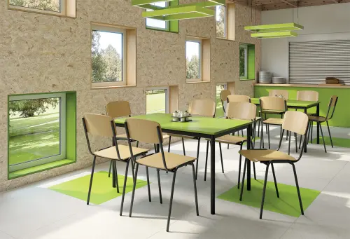 JSB 120N Jídelní stůl 1200 x 800 mm, deska šedá s hranou pastelově růžová / podnož černá