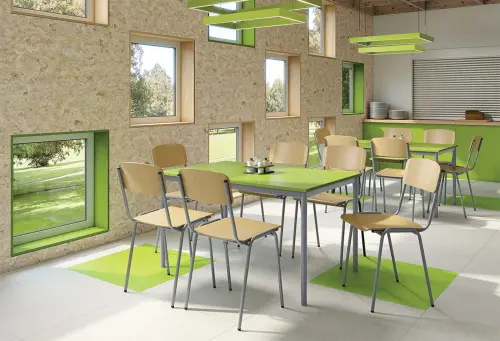 JSB 180N Jídelní stůl 1800 x 800 mm, deska červená flamengo / podnož stříbrná