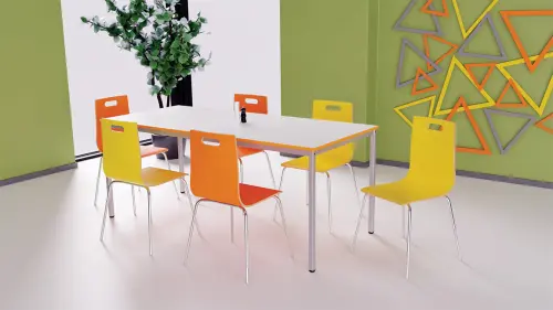 JSB 180N Jídelní stůl 1800 x 800 mm, deska šedá s hranou červená flamengo / podnož stříbrná