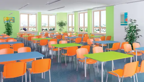 JSBR 150N Jídelní stůl 1500 x 900 mm, deska šedá s hranou pomeranč / podnož černá