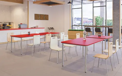 JSBR 190 N jídelní stůl, kovová podnož stříbrná, deska 18 mm, deska šedá s hranou, žlutá odio, 1900x900 mm