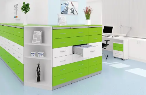 KRD - A5 NEW kovová kartotéka s dřevěnými čely A5, 6-zásuvková, centrální zámek, korpus šedý/deska, čílka latte