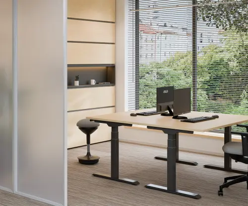 Fleximax 27-18 výškově nastavitelný stůl, kovová podnož stříbrná, deska 25 mm, široký 1800 mm, třešeň šumavská